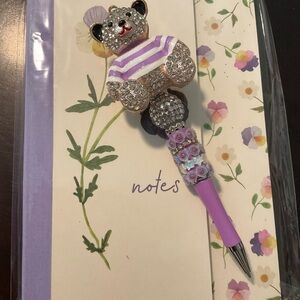 One Of A Kind Cute Bear Pen with Purple Accents and Floral Journal